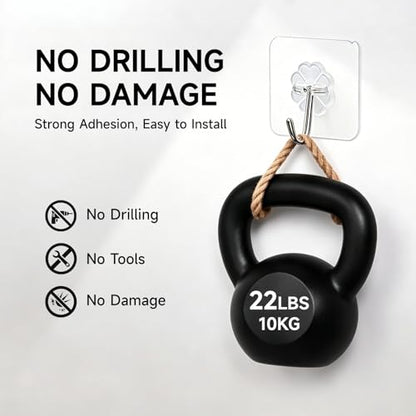 16 Pack Crystal Clear Adhesive Hooks for Hanging, Heavy Duty 22lb | Sticky Hooks, Invisible Clear Wall Hooks No Drill No Damage, Waterproof Shower Hooks for Bathroom Kitchen Towel Keys