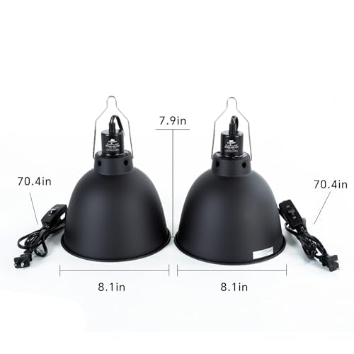 2 Pack Reptile Light Fixture, 8.1in Deep Dome Reptile Heat Lamp Fixture with Switch, Dual Terrarium UVB Basking Light Fixture for Bearded Dragon Snake Lizard, Suitable for E26 Bulb Up to 150W - size: 8.1'' 150W/2 Pack