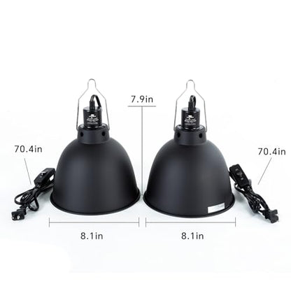 2 Pack Reptile Light Fixture, 8.1in Deep Dome Reptile Heat Lamp Fixture with Switch, Dual Terrarium UVB Basking Light Fixture for Bearded Dragon Snake Lizard, Suitable for E26 Bulb Up to 150W - size: 8.1'' 150W/2 Pack