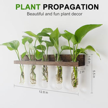 Wall Hanging Plant Propagation Station 15 Glass Test Tubes - Brown | 3 Tiered Vase Planter for Hydroponic Home Garden Office Decor, Gardening Gifts for Women Plant Lover - size: 3 Tiers - 15 Vases