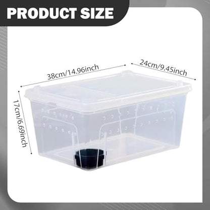 Reptile Breeding Case Feeding Box Terrarium Animal Transparent PP Container Easy Observation Suitable for Pet Hatching Transport Breeding, 38x24x17cm - size: 38x24x17cm