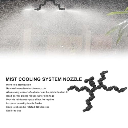 Adjustable Mist Cooling System Nozzle 360 Degree for Reptiles Pets Greenhouse Rainforest Fogger with 4 Heads Black