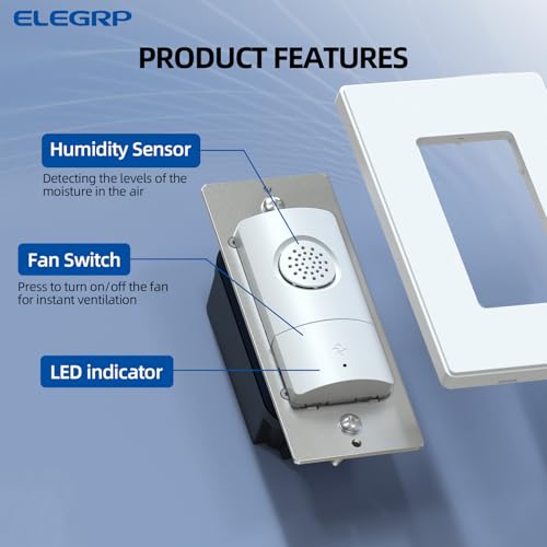 ELEGRP Humidity Sensor Switch for Exhaust Fan, Bathroom Moisture Control, Automate Ventilation, Air Circulation, Ground Wire Required, Single Pole, White, 2 Pack - style: Fan Control Only