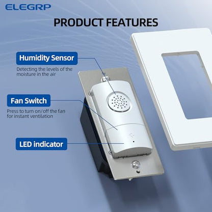 ELEGRP Humidity Sensor Switch for Exhaust Fan, Bathroom Moisture Control, Automate Ventilation, Air Circulation, Ground Wire Required, Single Pole, White, 2 Pack - style: Fan Control Only