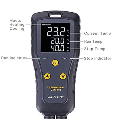 DIGITEN DTC101 Temperature Controller Digital Heat Mat Thermostat Greenhouse Thermostat Outlet Heating Cooling Temperature Control Seedlings Germination Rooting Fermentation Reptiles - style: 10A Temperature Controller