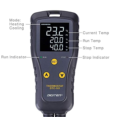 DIGITEN DTC101 Temperature Controller Digital Heat Mat Thermostat Greenhouse Thermostat Outlet Heating Cooling Temperature Control Seedlings Germination Rooting Fermentation Reptiles - style: 10A Temperature Controller