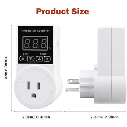 Digital Thermostat Plug Socket, Only Celsius Display LCD Screen Temperature Controller with Waterproof Sensor Probe, Heating Cooling Temperature Switch Outlet for Reptile Greenhouse Terrarium