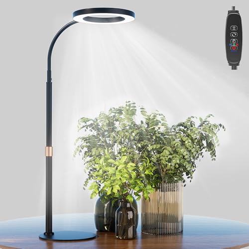 bseah Grow Light, LED Plant Light for Indoor Plants Growing, Full Spectrum Desk Grow Lamp with Pedestal, Automatic Timer for 3H/9H/12H, 10 Dimmable Levels, Height Adjustable - color: Black