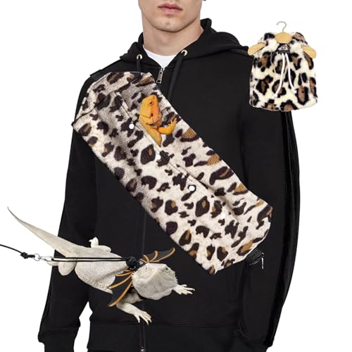 Bearded Dragon Lizard Leash Harness 3-Piece Set,Reptile Small Pet Backpack,3 Size Pack Adjustable Bearded Dragon Harness and Soft Comfortable Lizard Vest -Leopard Pattern