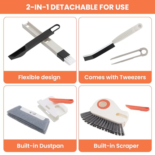 12pcs Window Track Cleaner Tool Set, Window Sill & Groove Cleaning Brushes with Hard Bristle Crevice Brush and Debris Pliers for Sliding Door Rails, Shower Door Tracks, Kitchen & Bathroom Gaps