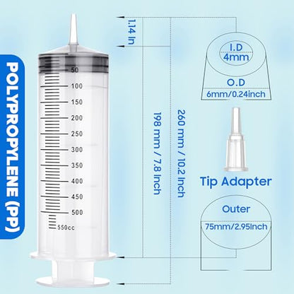500ml/cc Syringes with Tube 40 Inch Handy Plastic Tubing and Adapter Tip | for Liquid, Refilling Measuring, Dispensing Watering, Plant Irrigation, Feeding Pets, Oil or Glue Applicator - size: 500ML/CC