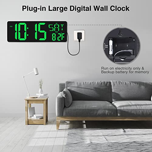 XREXS Large Digital Wall Clock with Remote Control, 16.5 Inch LED Display, Count Up & Down Timer, Adjustable Brightness, Plug-in Alarm Clock with Day/Date/Temperature for Home, Gym, Classroom | LED Large Display Count Up & Down Timer, Adjustable Brightnes