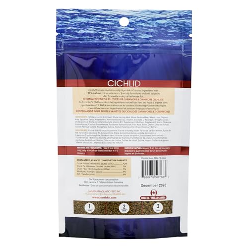 Northfin Cichlid Fish Food, Slow-Sinking Pellets, 2mm, 100g | Cichlid Formula; slow-sinking food for cichlids; made with whole Antarctic krill, herring and sardine; crafted in Canada - size: Net Wt: 100g, style: 2mm