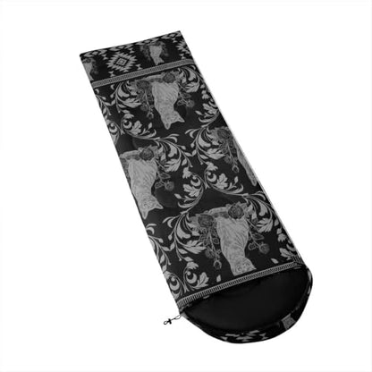 Erosebridal Longhorn Cow Skull Sleeping Bag for Kids Goth Witchy Damask Camping Blanket for Hiking Travel Hunting Sleep Bag - color: Black Little Cats