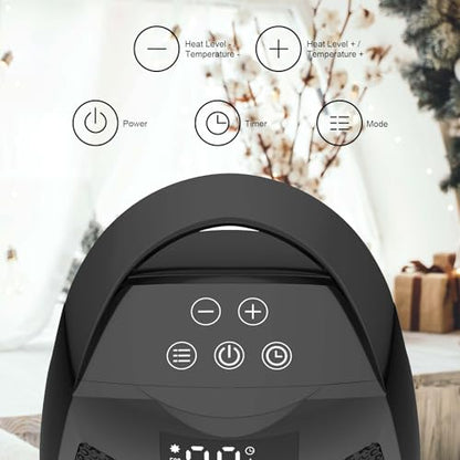 Portable Ceramic Space Heater 1500W, Fast Heating, Digital Display with Touch Controls, Built-in Handle, Overheat and Tip-Over Protection, Ideal for Home, Bedroom, and Office Heating