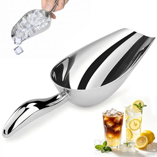 304 Stainless Steel Ice Scoop 22oz Heavy Duty Metal Ice Scooper Rustproof | Ice Scoop with Ergonomic Grip Handle and Dishwasher Safe Perfect for Ice Maker Freezer Kitchen Bar Party Wedding Coffee Shop - size: 3