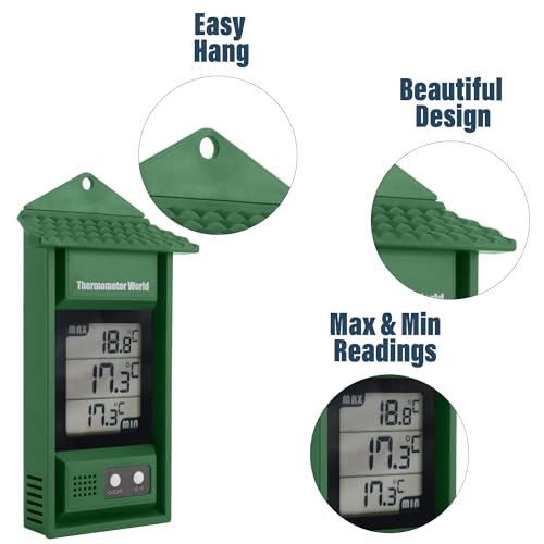 Digital Max Min Thermometer - Monitor Max and Min Temperatures | Handy Greenhouse Thermometer Garden Accessories Easily Wall Mounted Maximum Minimum