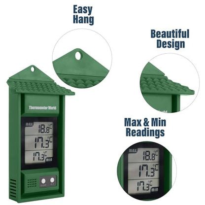 Digital Max Min Thermometer - Monitor Max and Min Temperatures | Handy Greenhouse Thermometer Garden Accessories Easily Wall Mounted Maximum Minimum