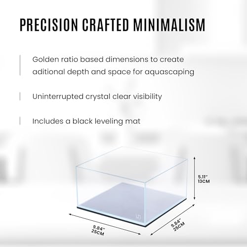 Ultum Nature Systems Ultra Clear Rimless Aquarium - Low Iron Glass Fish Tank with 45° Mitered Edges, 5mm-12mm Thick, Leveling Mat Included (25S, Shallow, 2 Gallon) - size: [25S] - 2.1 Gal - 9.84 x 9.84 x 5.11 in
