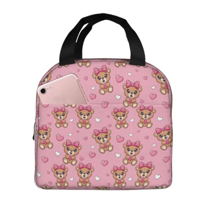 Unisex Bear Bow Print Insulated Cooler Lunch Bag | Cute Bear Bow Pink, Waterproof Leakproof Lunch Tote, Multi-Use Portable Cooler for Outdoor Scenarios - color: Pattern (849)