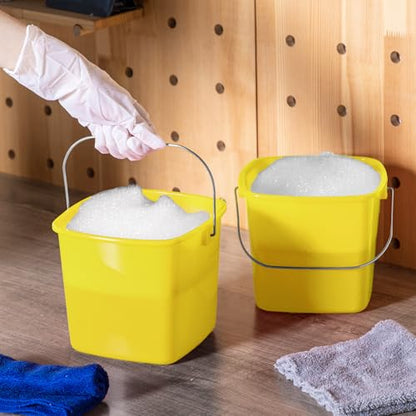 Zhehao 6 Pcs 3 Quart Bucket for Cleaning Small Sanitizer Bucket for Restaurant Square Plastic Pail with Handles for Home, Offices, Commercial Use, Food Service(Yellow) - color: Yellow