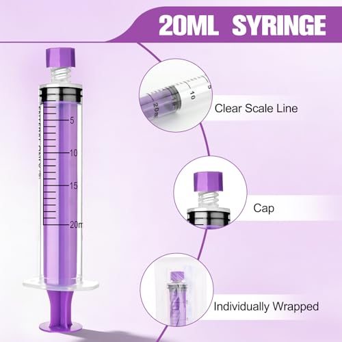 20ml Syringe with Cap, 20cc Plastic Syringes, 10 Pack | Liquid, Feeding, Individually Wrapped