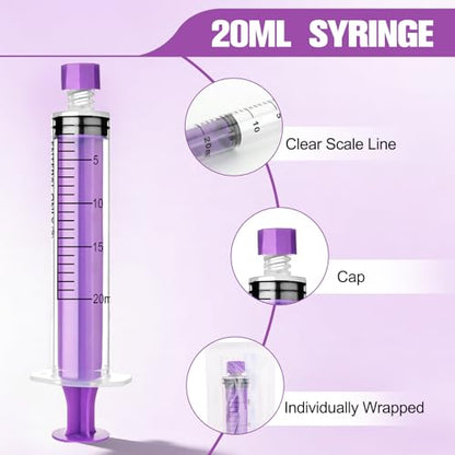 20ml Syringe with Cap, 20cc Plastic Syringes, 10 Pack | Liquid, Feeding, Individually Wrapped