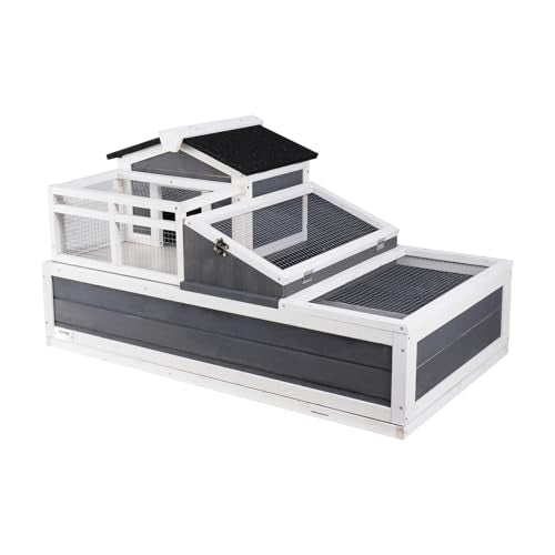 VEVOR 3-Room Tortoise House,Tortoise Habitat with Balcony & 2 Stories, Wooden Tortoise Enclosure Indoor & Outdoor with Ramp, Tray, Openable Roof, Large Reptile Cage, 44" x 25.6"x 24"