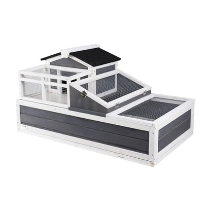 VEVOR 3-Room Tortoise House,Tortoise Habitat with Balcony & 2 Stories, Wooden Tortoise Enclosure Indoor & Outdoor with Ramp, Tray, Openable Roof, Large Reptile Cage, 44" x 25.6"x 24"