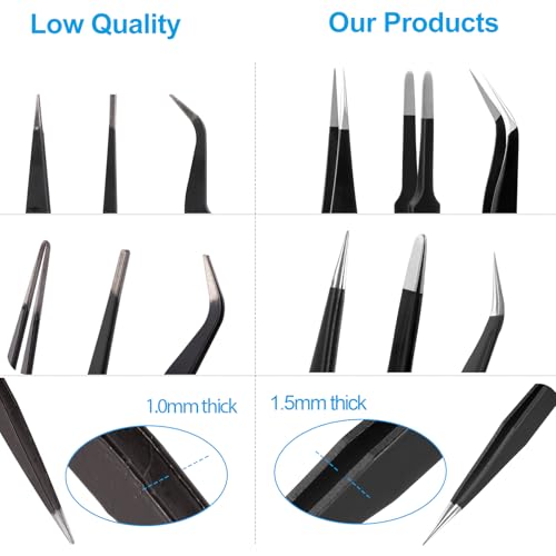 YHYZ 6pcs Precision Tweezers Set, Premium Anti-Static Stainless Steel ESD Tweezers Set Kit for Electronics, Sodlering，Jewelry, Craft, Laboratory Work, DIY - style: 6PCS, Version 1