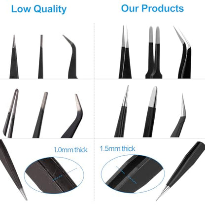 YHYZ 6pcs Precision Tweezers Set, Premium Anti-Static Stainless Steel ESD Tweezers Set Kit for Electronics, Sodlering，Jewelry, Craft, Laboratory Work, DIY - style: 6PCS, Version 1
