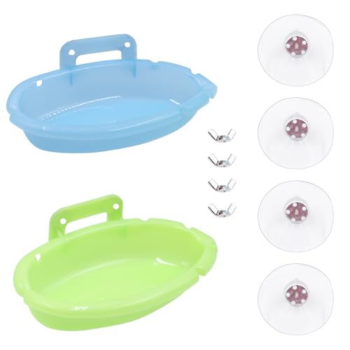 Tree Frog Terrarium Accessories, 2 Pack Plastic Bathtub with Suction Cups, Tank Habitat Accessories for African Dwarf Frog, Toad, Tree Frogs