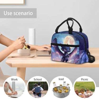 Black Dragon Kids Insulated Lunch Box 8-10 Lunch Bag Back to School Lunch Boxes Moon Camping Lunchbag Outdoor Galaxy Picnic Lunch Containers Student Outer Space Lunch Tote Bag - color: Black Dragon