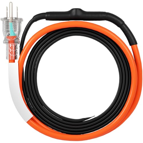 VEVOR Self-Regulating Pipe Heating Cable, 3FT 5W/FT Heat Tape for Pipes Freeze Protection, Water Pipe Heat Cable with Built-in Thermostat Protects PVC Hose, Metal and Plastic Pipe from Freezing - size: 3FT