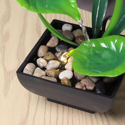 Water Fountain Indoor Waterfall Fountain 3-Tier Tabletop Fountain Lotus Desk Relaxation Home Decor Including Lots of Rocks and Soothing Sound Machine (Green 1) - style: whisper of lotus
