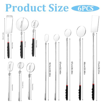 6 Pcs Telescoping Inspection Mirror Set | 360 Rotation Retractable Mechanical Mirror Tool Telescoping Inspection Mirrors Tool with Long Handle