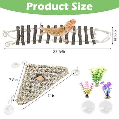 BNOSDM Reptile Hammock Reptile Wooden Ladder Bridge Bearded Dragon Hammock with Suction Cup Lizard Tank Accessories for Chameleon Hermit Crabs Ball Python Gecko Snake