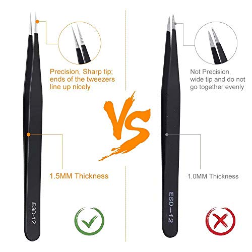 6PCS Precision Tweezers Set, Upgraded Anti-Static Stainless Steel Tweezers | For Electronics, Laboratory Work, Jewelry-Making, Craft, Soldering, etc, by kaverme