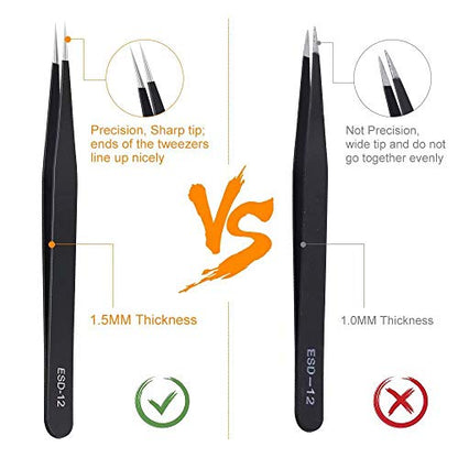 6PCS Precision Tweezers Set, Upgraded Anti-Static Stainless Steel Tweezers | For Electronics, Laboratory Work, Jewelry-Making, Craft, Soldering, etc, by kaverme