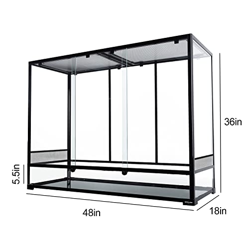 REPTI ZOO Large Glass Reptile Tank 48"x18"x36", 130 Gallon Vertical Reptile Terrarium with Front Opening Door & Ventilated Mesh, Paludarium Tank for Chameleon lizard Frogs Arboreal Reptiles Amphibians