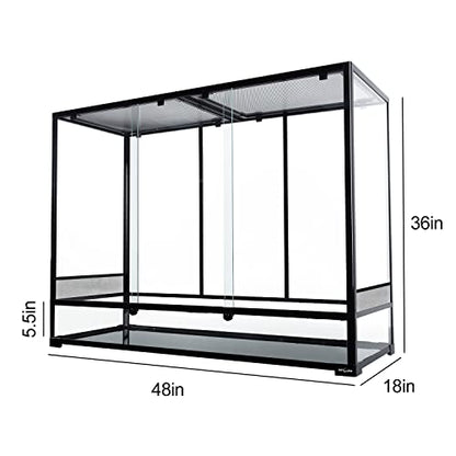 REPTI ZOO Large Glass Reptile Tank 48"x18"x36", 130 Gallon Vertical Reptile Terrarium with Front Opening Door & Ventilated Mesh, Paludarium Tank for Chameleon lizard Frogs Arboreal Reptiles Amphibians