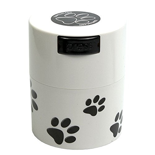 Pawvac 3 Ounce Vacuum Sealed Pet Food Storage Container; White Cap & Body/Black Paws - color: White Paws, size: TV2