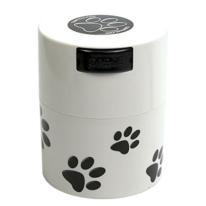 Pawvac 3 Ounce Vacuum Sealed Pet Food Storage Container; White Cap & Body/Black Paws - color: White Paws, size: TV2
