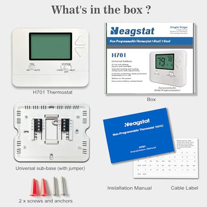 Heagstat H701 Non-Programmable Thermostat for Home up to 1 Heat/1 Cool | Manual Operation Cooling & Heating, White Backlight - color: White Backlight