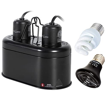 REPTI ZOO Dual Nano Dome Reptile Lamp Fixture Combo Pack Includes 5W Mini Fluorescent UVB Light Bulb & 35W Ceramic Heat Emitter Reptile Heat Lamp Bulb