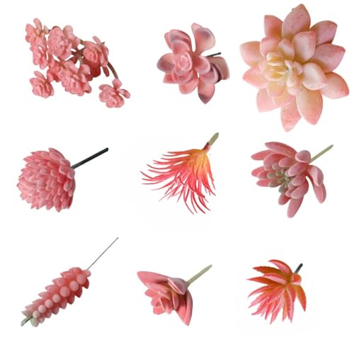 Mini Artificial Succulents, Fake Small Plants, Fake Succulent Plant，Artificial Air Plants that Look Real, Faux Succulents Unpotted, for Party, Garden & Outdoor Home Décor (9, Pink) - color: Pink