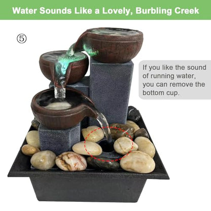 Small Tabletop Waterfall Fountain Zen Meditation Fountain Indoor Desktop Water Fountain with LED Light and Natural River Rocks for Office Home Bedroom - color: F