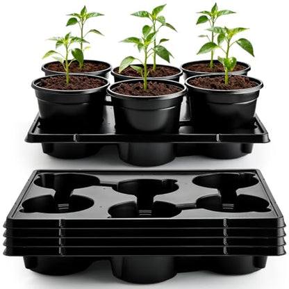 RooTrimmer 6 Inch Plastic Plant Pots 30 Pack and 6 Cell Nursery Pots Trays 5 Pack, Sturdy Seeds Starting Germination Shuttle Carrying Trays, Black Nursery Planting Propagation 5 Sets - color: Black + Black, size: 6 Inch 30 Pack Pots With 5 Pack Trays