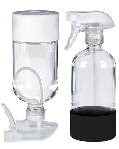 2 Pack 360° Glass Spray Bottles with Silicone Sleeve Black&White | 360° Inverted Spray Nozzle, Gravity Ball Designed for Cleaning Crack & Crevice, Leak-proof and Pressure-Resistant Design - color: Black&White
