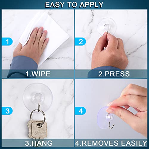 Mudder 80 Pcs Clear Suction Cups Metal Hooks for Window Glass Wall,45 mm | Window Hanging Towel Holder for Bathroom Kitchen, 45 mm Holds 3 lbs, Grips Glass Tile Mirror, Removable No Damage Install - size: 45 mm